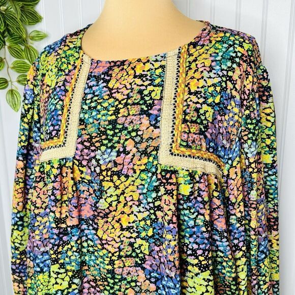 It’s Women's Plus 2XL Multicolor Blouse Ballon Sleeves Abstract Colorful Scoop - Picture 3 of 14